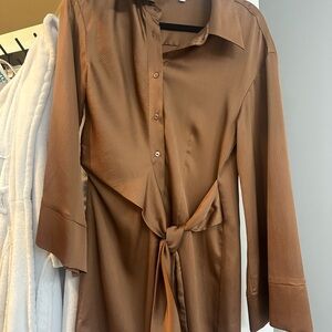 Gianni Bini Brown Satin Tie in front dress